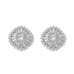 Elegant pave setting cubic zircon flower square diamond earrings