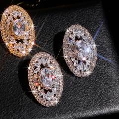 Exaggerated Earrings for Women Shiny Rhinestone Oval Crystal Earrings