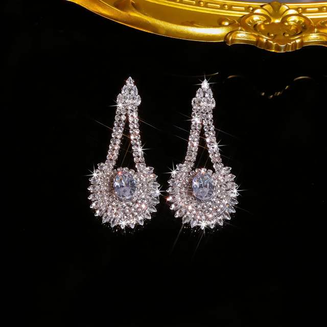 Fashion Copper Rhinestone Full Diamond Earrings Personalized drop shape earrings