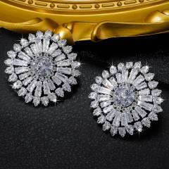 Elegant pave setting cubic zircon flower square diamond earrings