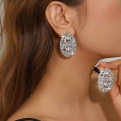 Exaggerated Earrings for Women Shiny Rhinestone Oval Crystal Earrings