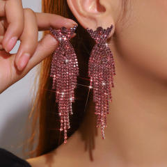 Fashion Heavy-Duty Full Diamond Long Tassel Rhinestone Earrings