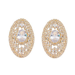 Exaggerated Earrings for Women Shiny Rhinestone Oval Crystal Earrings