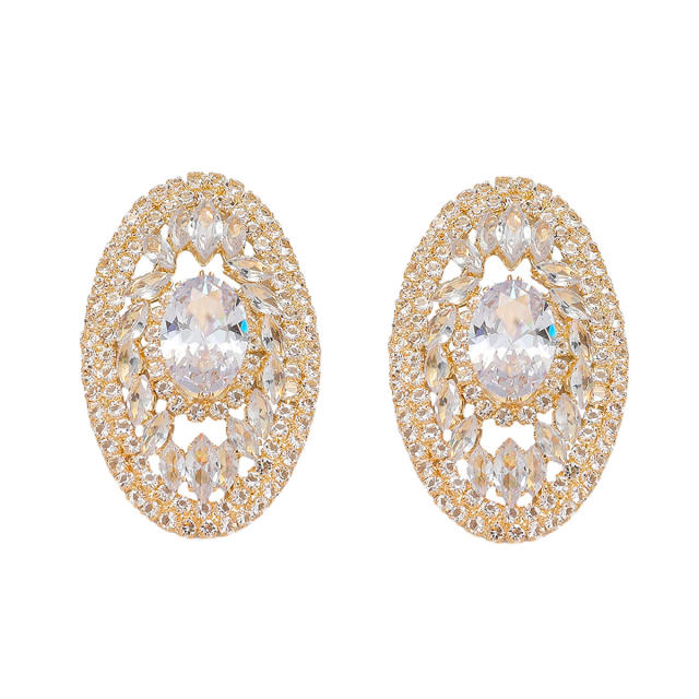 Exaggerated Earrings for Women Shiny Rhinestone Oval Crystal Earrings