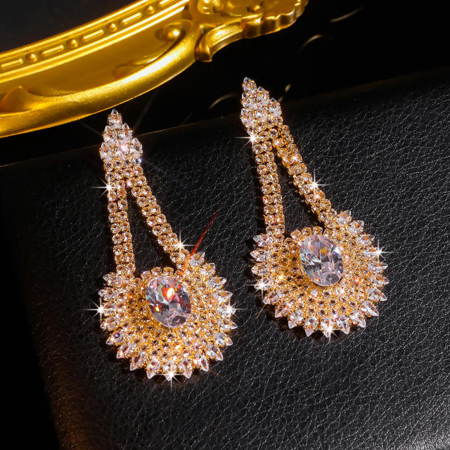 Fashion Copper Rhinestone Full Diamond Earrings Personalized drop shape earrings