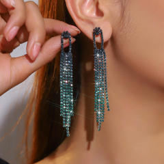 Luxury Full Diamond Long Tassel Earrings Fashionable Elegant Women's Earrings