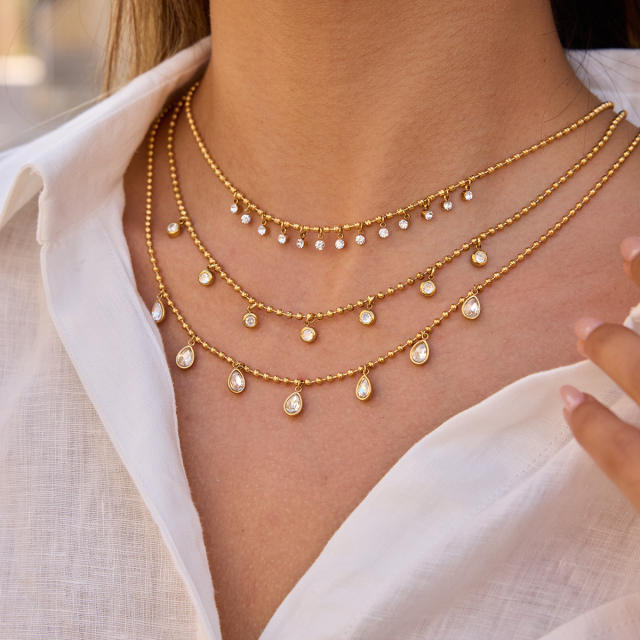 Zircon Necklace Set Sweater Chain Light Luxury Stainless Steel necklace for Women