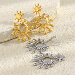 18KG hot sale sun shape hollow stainless steel earrings