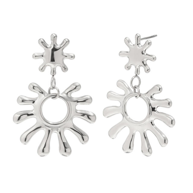 18KG hot sale sun shape hollow stainless steel earrings