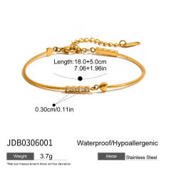 Classic diamond heart to heart two thin chain stainless steel bracelet