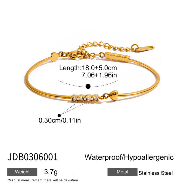 Classic diamond heart to heart two thin chain stainless steel bracelet