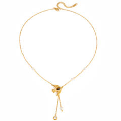 Vintage natural stone inlaid bird stainless steel necklace Y shape necklace