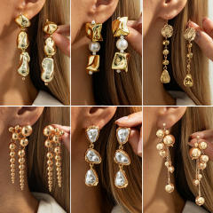 Irregular Shaped CCB Round Bead Earrings Fashionable Imitation Pearl Water Drop Tassel Earrings for Women