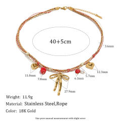 18KG red color rope braid chain stainless steel charm bracelet necklace set