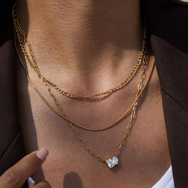 Zircon Necklace Set Sweater Chain Light Luxury Stainless Steel necklace for Women