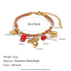 18KG red color rope braid chain stainless steel charm bracelet necklace set