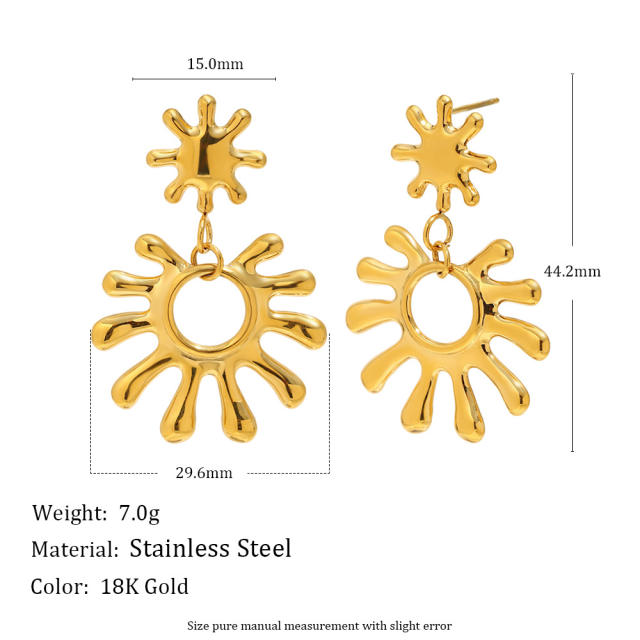 18KG hot sale sun shape hollow stainless steel earrings