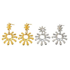 18KG hot sale sun shape hollow stainless steel earrings