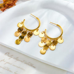 Elegant golden round tassel pendant stainless steel earrings