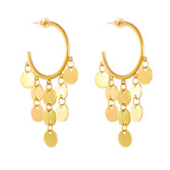 Elegant golden round tassel pendant stainless steel earrings