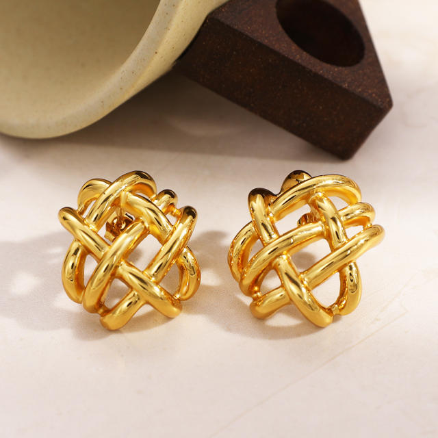 Hot sale unique hollow out stainless steel c shape earrings chunky earrings