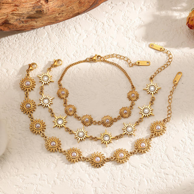18K gold stainless steel bracelet sunflower pearl bracelet