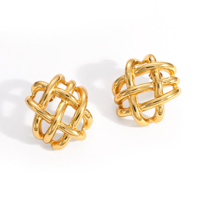 Hot sale unique hollow out stainless steel c shape earrings chunky earrings