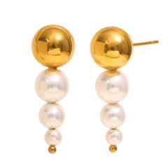 Hot sale gold color ball pearl bead stainless steel earrings