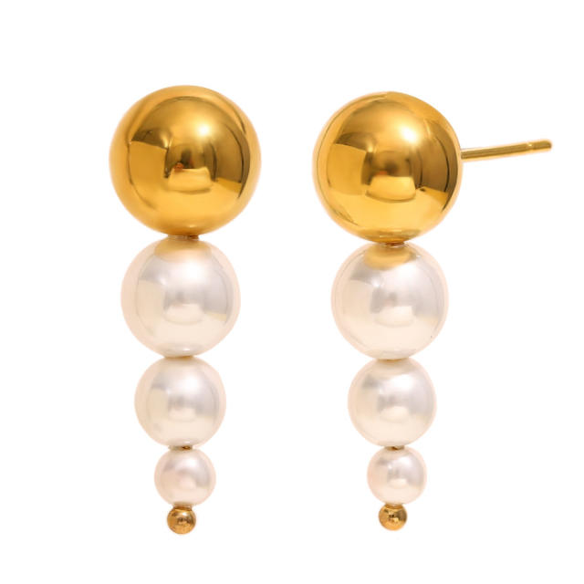Hot sale gold color ball pearl bead stainless steel earrings
