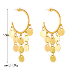 Elegant golden round tassel pendant stainless steel earrings