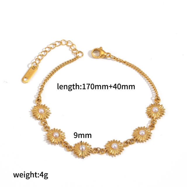 18K gold stainless steel bracelet sunflower pearl bracelet