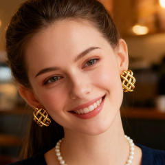 Hot sale unique hollow out stainless steel c shape earrings chunky earrings