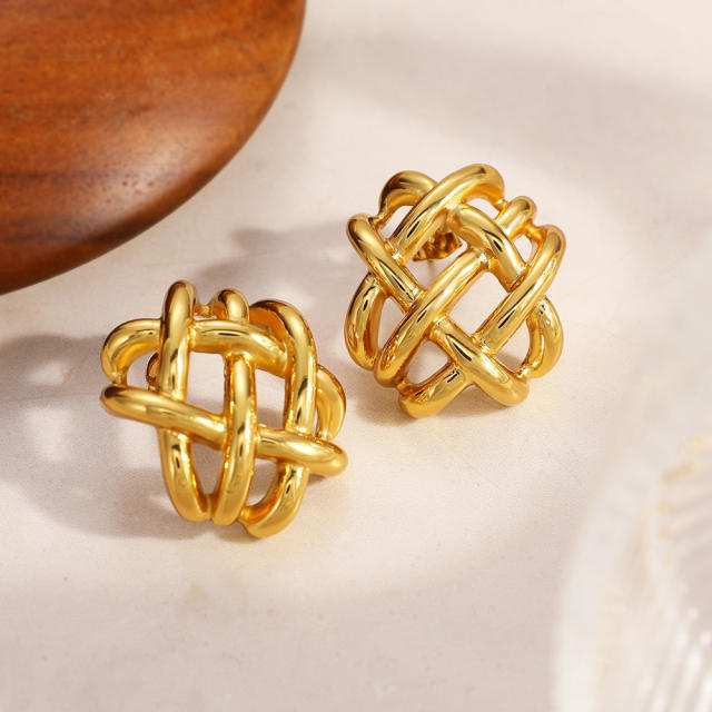 Hot sale unique hollow out stainless steel c shape earrings chunky earrings