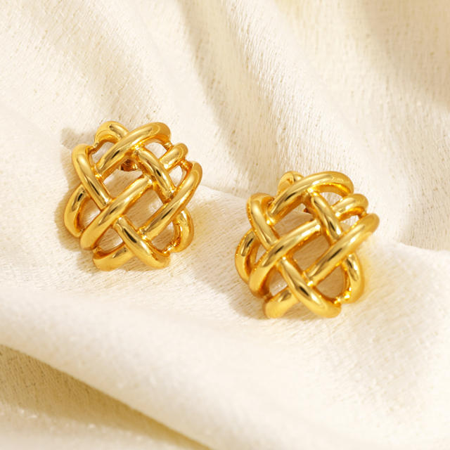 Hot sale unique hollow out stainless steel c shape earrings chunky earrings
