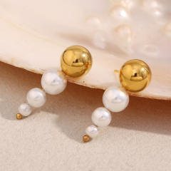 Hot sale gold color ball pearl bead stainless steel earrings