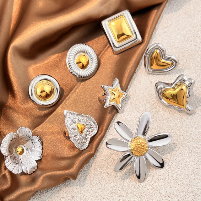 Mix color hot sale stainless steel rings heart flower rings for women