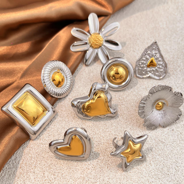 Mix color hot sale stainless steel rings heart flower rings for women
