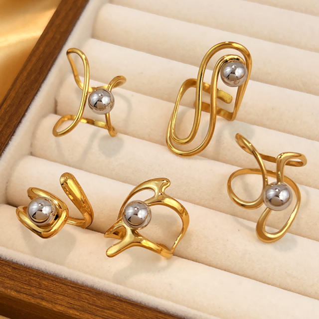 304 stainless steel rings mix color bead gemoetric line finger rings
