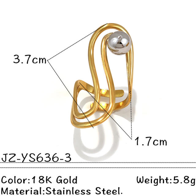 304 stainless steel rings mix color bead gemoetric line finger rings