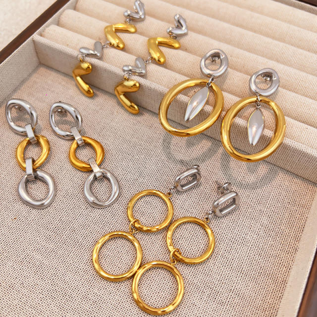 Hot sale mix color geometric heart circle stainless steel earrings