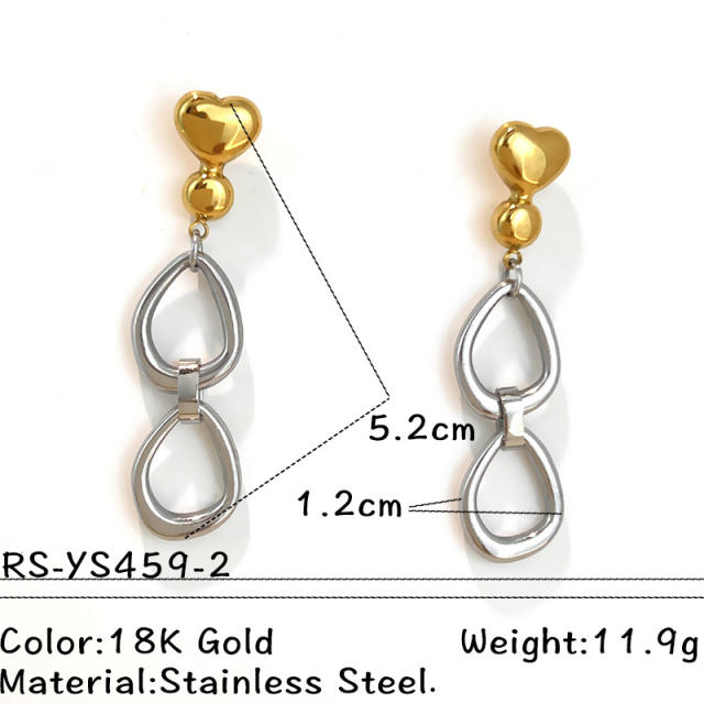 Hot sale mix color geometric heart circle stainless steel earrings