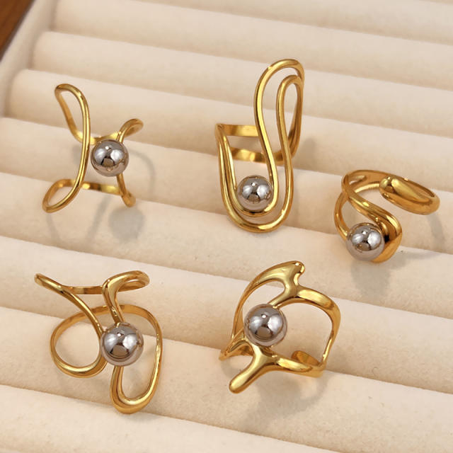 304 stainless steel rings mix color bead gemoetric line finger rings