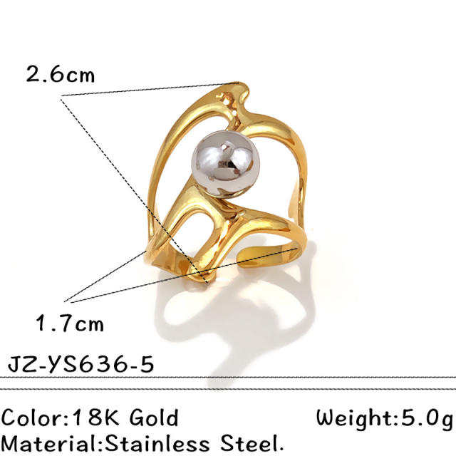 304 stainless steel rings mix color bead gemoetric line finger rings