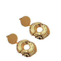 Eleagnt round piece hammer pattern stainless steel earrings