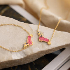 Sweet red enamel poppy stainless steel necklace bracelet set