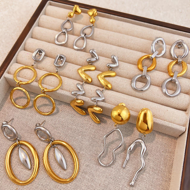 Hot sale mix color geometric heart circle stainless steel earrings