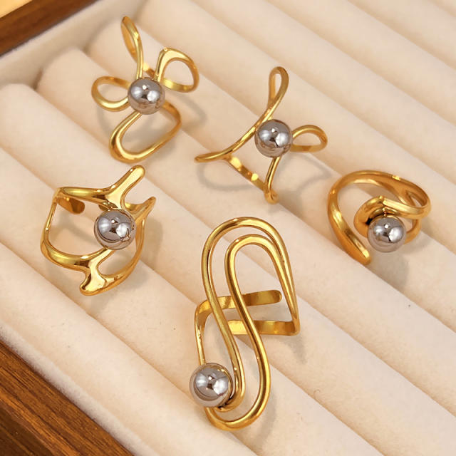 304 stainless steel rings mix color bead gemoetric line finger rings