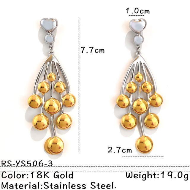 18KG mix color geometric heart circel stainless steel earrings dangle earrings