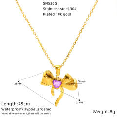 Elegant heart bow natural stone pearl inlaid stainless steel necklace dainty necklace
