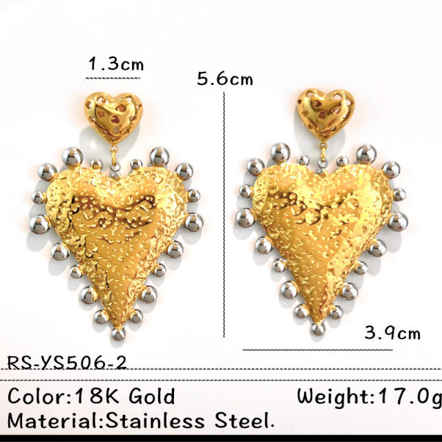 18KG mix color geometric heart circel stainless steel earrings dangle earrings